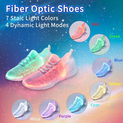 Fiber Optic Shoes Light up Sneakers for Women Men LED Luminous Trainers Flashing Shoes for Festivals,Halloween with USB Charging, White