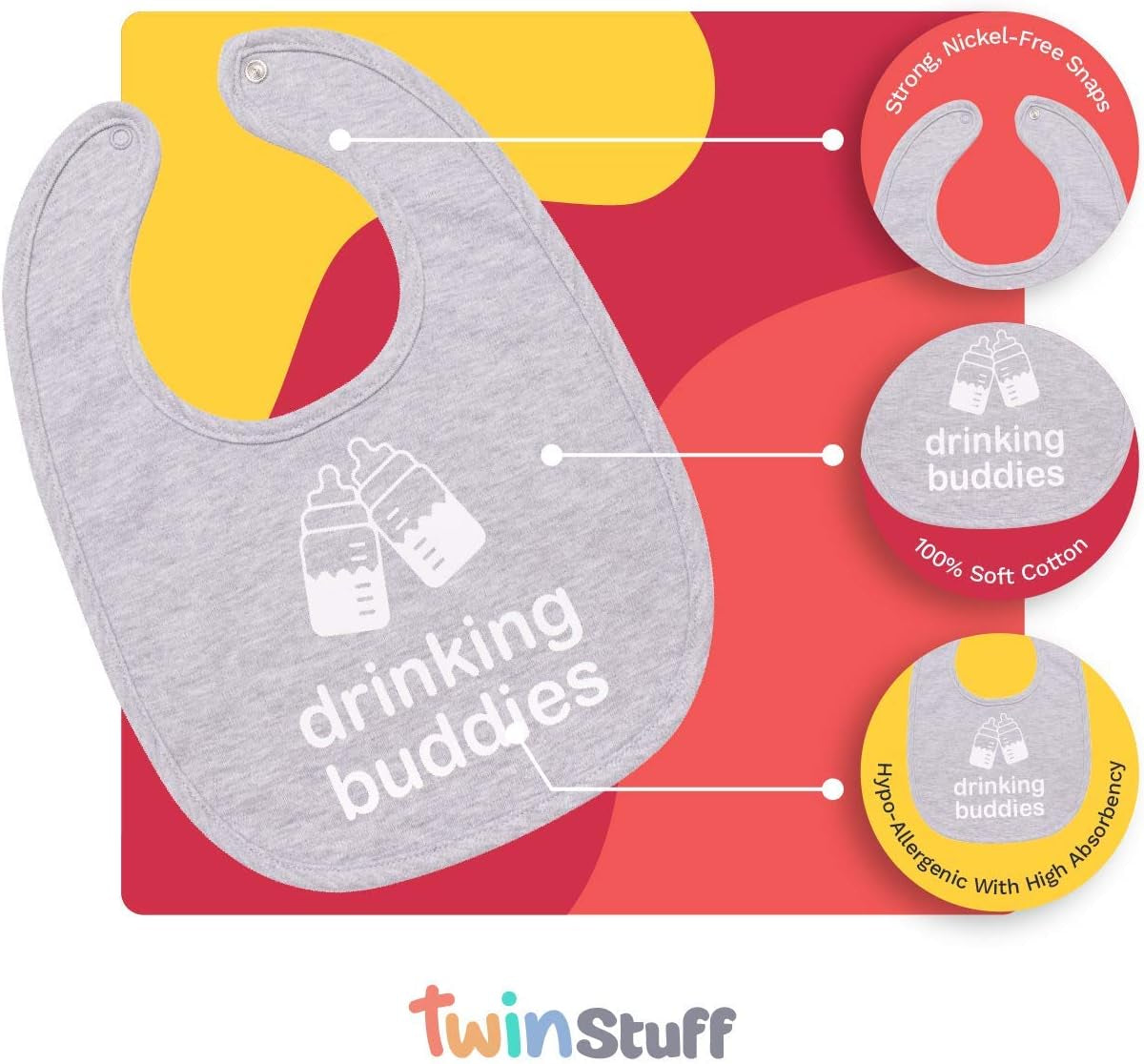 Drinking Buddies Bibs - Twins Baby Bibs for Boys and Girls