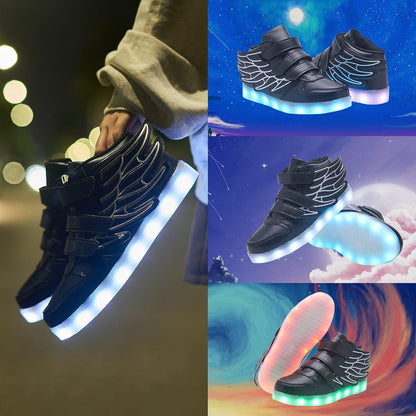 LED Shoes for Kids Light up Wings Sneakers for Boys Girls Hip-Top Flashing Sneakers for Festivals, Christmas, Halloween, New Year Party with USB Charging