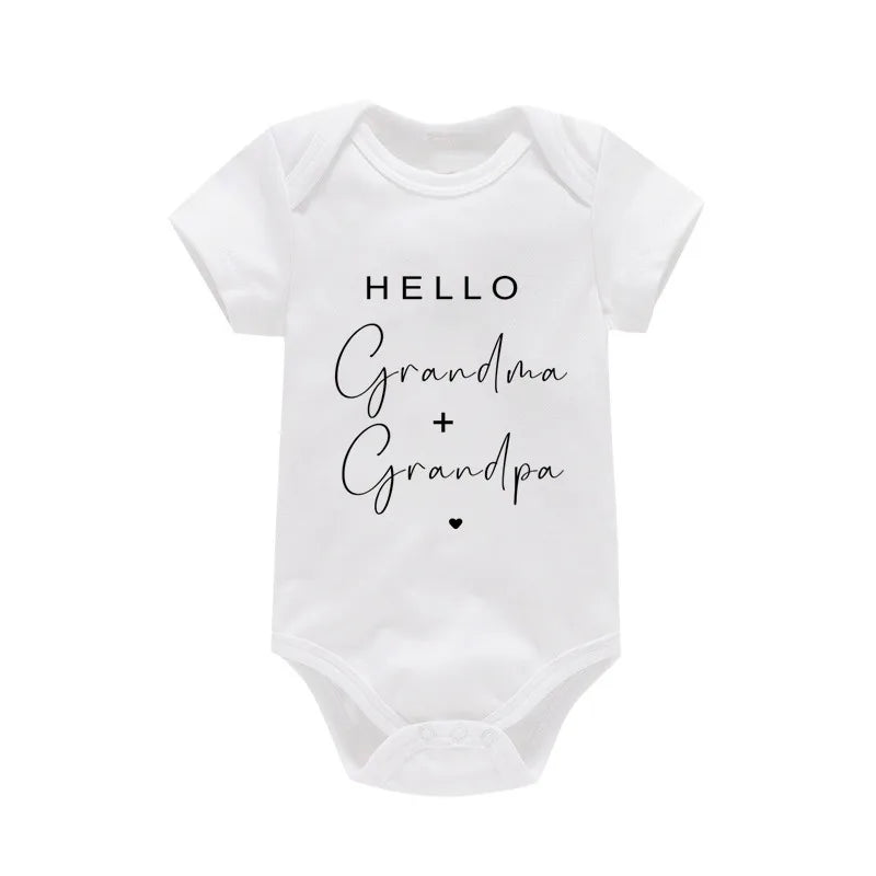 Pregnancy Announcement to Be Grandparents Hello Grandma & Grandpa Baby Bodysuits Infant Baby Boy Girls Clothes Baby Shower Gift