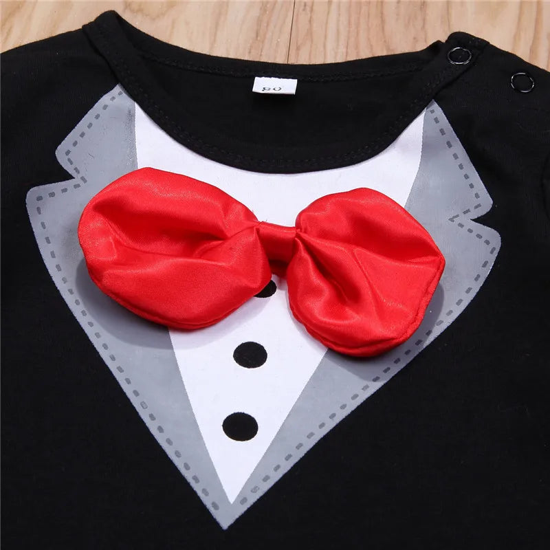 0-24 Months Baby Boys Rompers Long Sleeve Bow Tie Baby Boys Jumpsuit Black White Gentleman Formal Newborn Clothes Playsuit