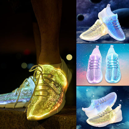 Fiber Optic Shoes Light up Sneakers for Women Men LED Luminous Trainers Flashing Shoes for Festivals,Halloween with USB Charging, White