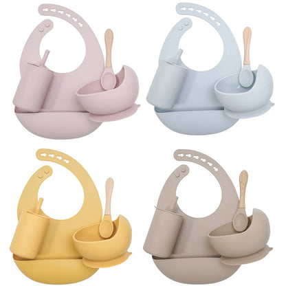 Baby Feeding Bowl Set Silicone Bibs Non-Slip Baby Silicone Tableware BPA Free Silicone Chewing Food Grade Newborn Accessories