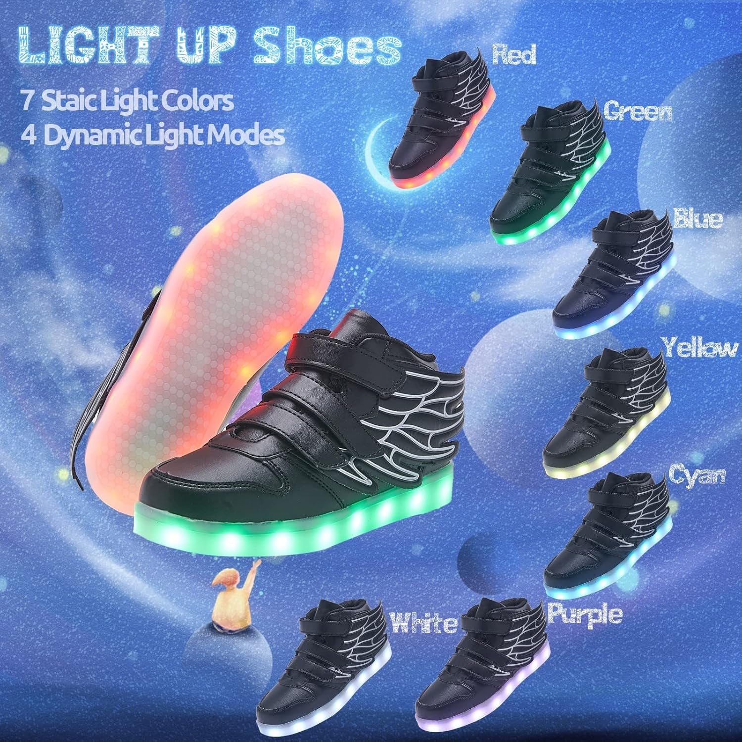 LED Shoes for Kids Light up Wings Sneakers for Boys Girls Hip-Top Flashing Sneakers for Festivals, Christmas, Halloween, New Year Party with USB Charging