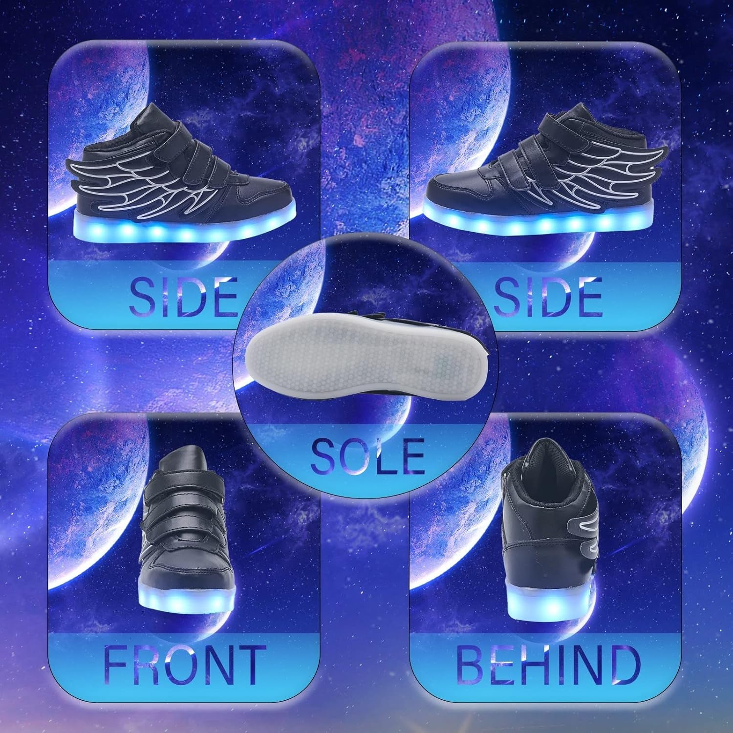 LED Shoes for Kids Light up Wings Sneakers for Boys Girls Hip-Top Flashing Sneakers for Festivals, Christmas, Halloween, New Year Party with USB Charging