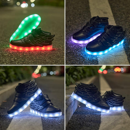 LED Shoes for Kids Light up Wings Sneakers for Boys Girls Hip-Top Flashing Sneakers for Festivals, Christmas, Halloween, New Year Party with USB Charging