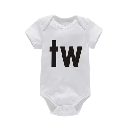 TW & in Letter Print Newborn Infant Baby Boys Girls Black Bodysuit Twins Romper Jumpsuit Outfits Hipster Baby Clothes 0-24M