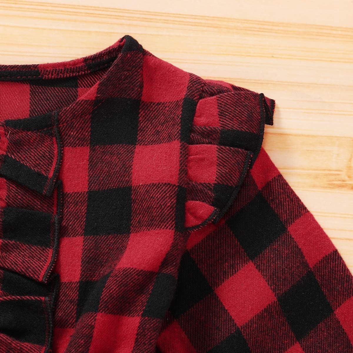 Toddler Baby Girls Christmas Outfit Buffalo Plaid Ruffle Long Sleeve Shirt Tutu Skirt Dress Clothes