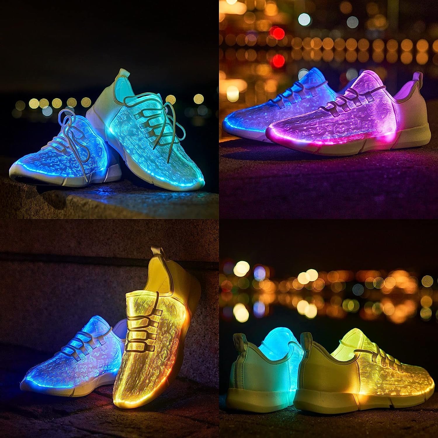 Fiber Optic Shoes Light up Sneakers for Women Men LED Luminous Trainers Flashing Shoes for Festivals,Halloween with USB Charging, White