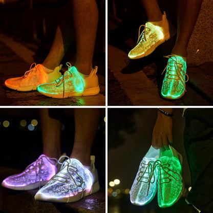 Fiber Optic Shoes Light up Sneakers for Women Men LED Luminous Trainers Flashing Shoes for Festivals,Halloween with USB Charging, White